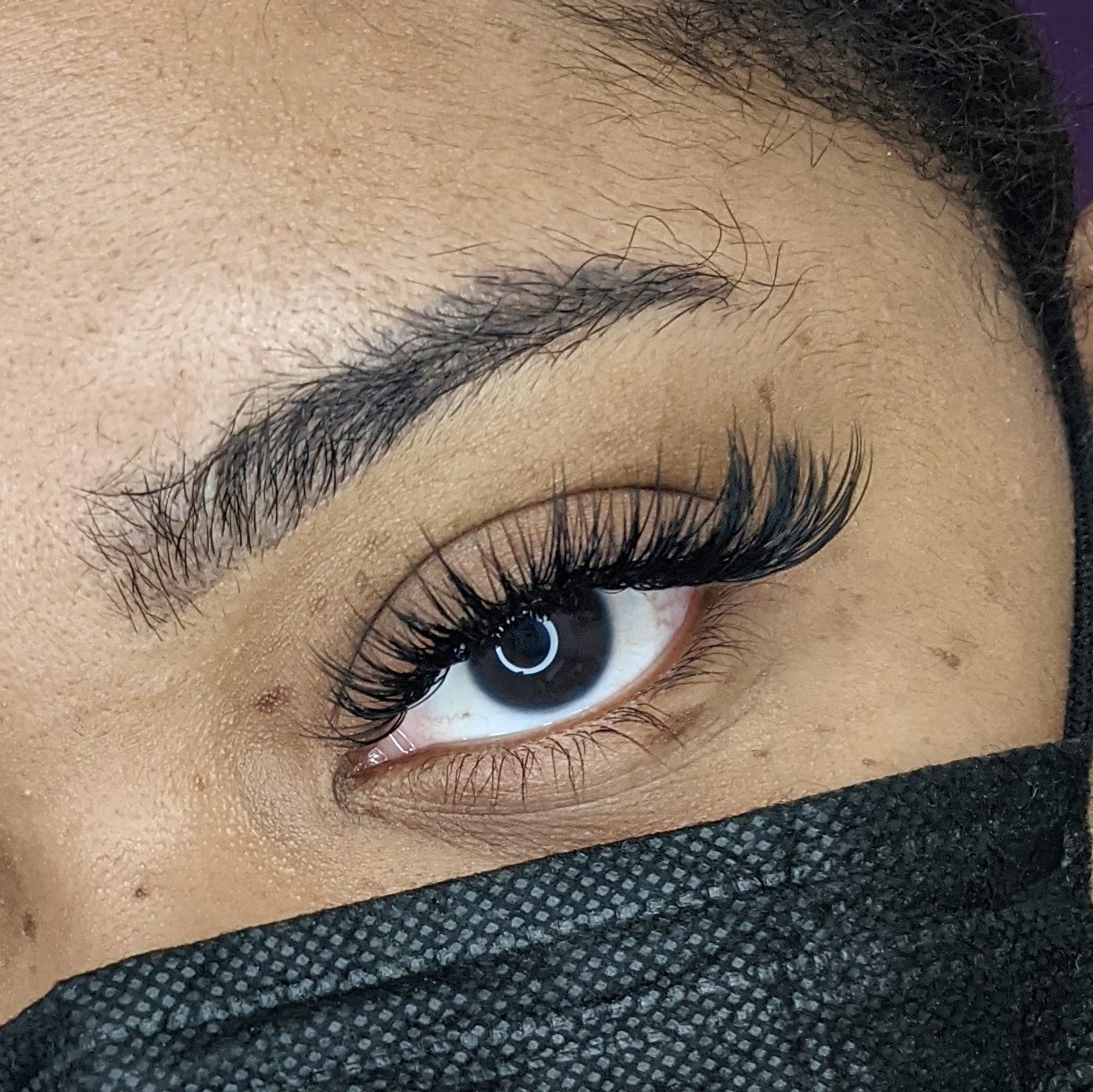 Hybrid wispy half classic half volume short medium fullset fusion lash extensions by The Auracle Salon Portmore Jamaica